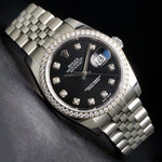 Rolex 116244 Datejust Factory Black Diamond Dial & Bezel Stainless Steel 36mm Olde Towne Jewelers, Santa Rosa CA.