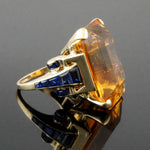 Large Solid 14K Yellow Gold, 40 Ct. Citrine & 3.20 CTW Sapphire Cocktail Ring