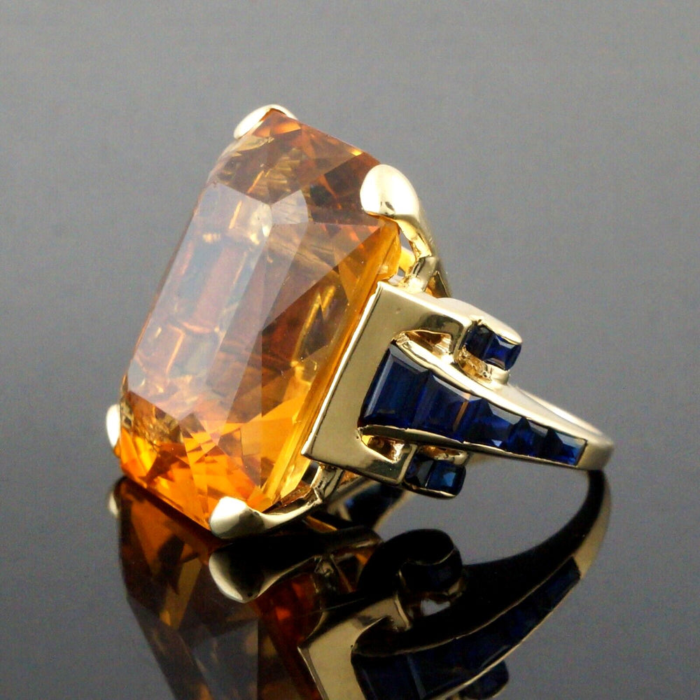 Large Solid 14K Yellow Gold, 40 Ct. Citrine & 3.20 CTW Sapphire Cocktail Ring, Olde Towne Jewelers, Santa Rosa CA.