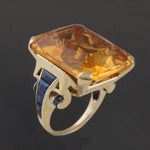 Large Solid 14K Yellow Gold, 40 Ct. Citrine & 3.20 CTW Sapphire Cocktail Ring, Olde Towne Jewelers, Santa Rosa CA.
