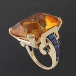 Large Solid 14K Yellow Gold, 40 Ct. Citrine & 3.20 CTW Sapphire Cocktail Ring, Olde Towne Jewelers, Santa Rosa CA.