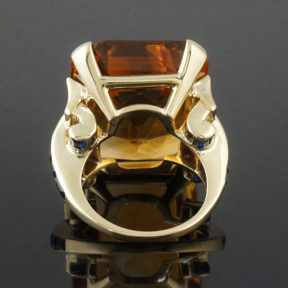 Large Solid 14K Yellow Gold, 40 Ct. Citrine & 3.20 CTW Sapphire Cocktail Ring, Olde Towne Jewelers, Santa Rosa CA.