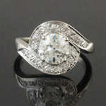 Solid 14K White Gold & 1.54 CTW OEC Diamond Estate Engagement Ring, Wedding Band