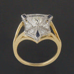 Platinum & 18K Gold .90 CTW OEC Diamond & Sapphire Filigree Shield Estate Ring, Old Towne Jewelers, Santa Rosa CA.