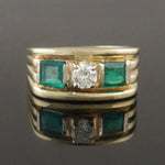 Solid 14K Gold Squared Scalloped 1.80 Ct Emerald .50 CTW OEC Diamond Estate Ring