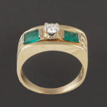 Solid 14K Gold Squared Scalloped 1.80 Ct Emerald .50 CTW OEC Diamond Estate Ring