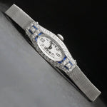 Rare 1920s Glycine Platinum Diamond & Sapphire Woman's Bracelet Art Deco Watch