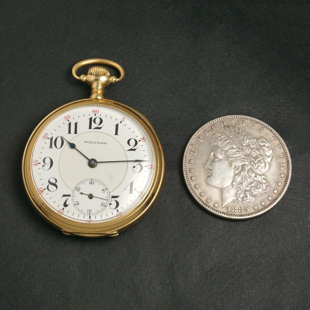1913 Waltham 645 16S 21J Solid 14K Gold Railroad Pocket Watch Panther Face Case