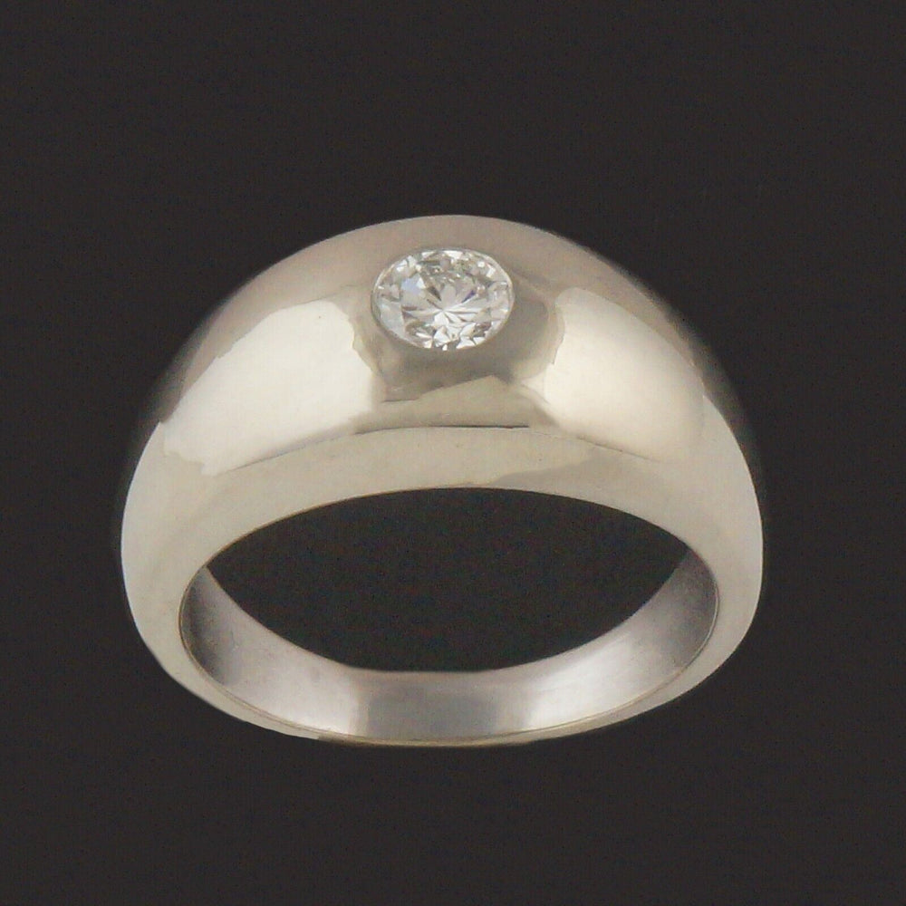 Solid 14K White Gold & .33 Ct Diamond Solitaire Gypsy Dome Estate Wedding Ring, Olde Towne Jewelers, Santa Rosa CA