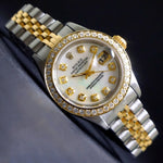 Stunning 1991 Rolex 69173 Lady Datejust Diamond Mother of Pearl Dial Bezel Watch, Olde Towne Jewelers, Santa Rosa CA.