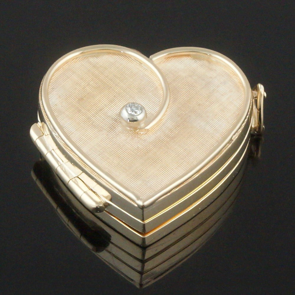 Vintage Solid 14K Yellow Gold & Diamond Heart Triple Photo Locket Estate Pendant, Olde Towne Jewelers, Santa Rosa CA.