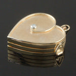 Vintage Solid 14K Yellow Gold & Diamond Heart Triple Photo Locket Estate Pendant, Olde Towne Jewelers, Santa Rosa CA.