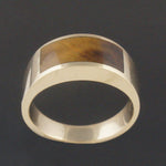 Custom Solid 14K Yellow Gold & Tiger's Eye Inlay Tapered Cigar Band Estate Ring, Olde Towne Jewelers, Santa Rosa CA
