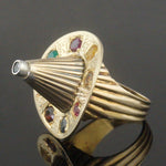 Unique Custom Engraved Solid 14K Yellow Gold & Multi Gemstone Ballerina Ring, Olde Towne Jewelers, Santa Rosa CA.