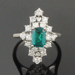 Solid 14K White Gold .60 Ct Emerald & .54 CTW Diamond Cluster Estate Ring