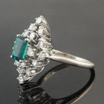 Solid 14K White Gold .60 Ct Emerald & .54 CTW Diamond Cluster Estate Ring, Olde Towne Jewelers, Santa Rosa CA.