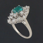Solid 14K White Gold .60 Ct Emerald & .54 CTW Diamond Cluster Estate Ring, Olde Towne Jewelers, Santa Rosa CA.