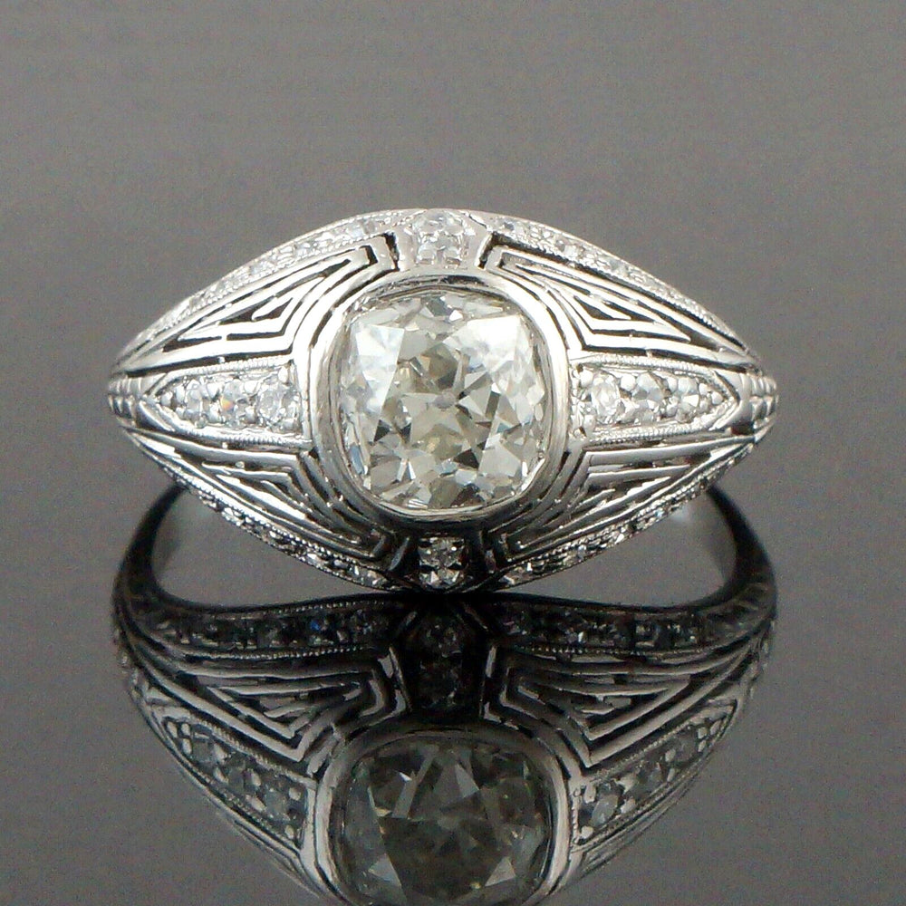 Exquisite c1910 Platinum Filigree 1.30 CTW OMC Diamond Engagement, Wedding Ring