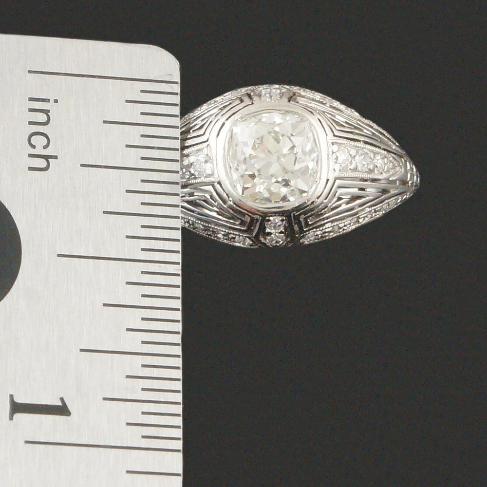 Exquisite c1910 Platinum Filigree 1.30 CTW OMC Diamond Engagement, Wedding Ring, Olde Towne Jewelers, Santa Rosa CA.