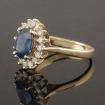 Solid 14K Yellow Gold 1.90 Ct Blue Sapphire .45 CTW Diamond Halo Engagement Ring, Olde Towne Jewelers, Santa Rosa CA.
