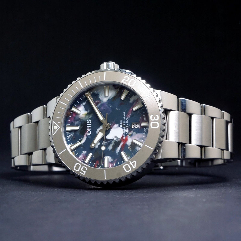 Rare Oris Aquis Upcycle Date 7766A Multi Color Dial Stainless Steel Dive Watch, Olde Towne Jewelers, Santa Rosa CA.