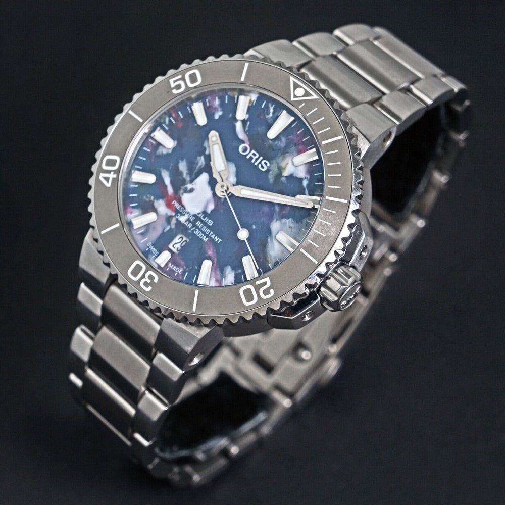 Rare Oris Aquis Upcycle Date 7766A Multi Color Dial Stainless Steel Dive Watch, Olde Towne Jewelers, Santa Rosa CA.