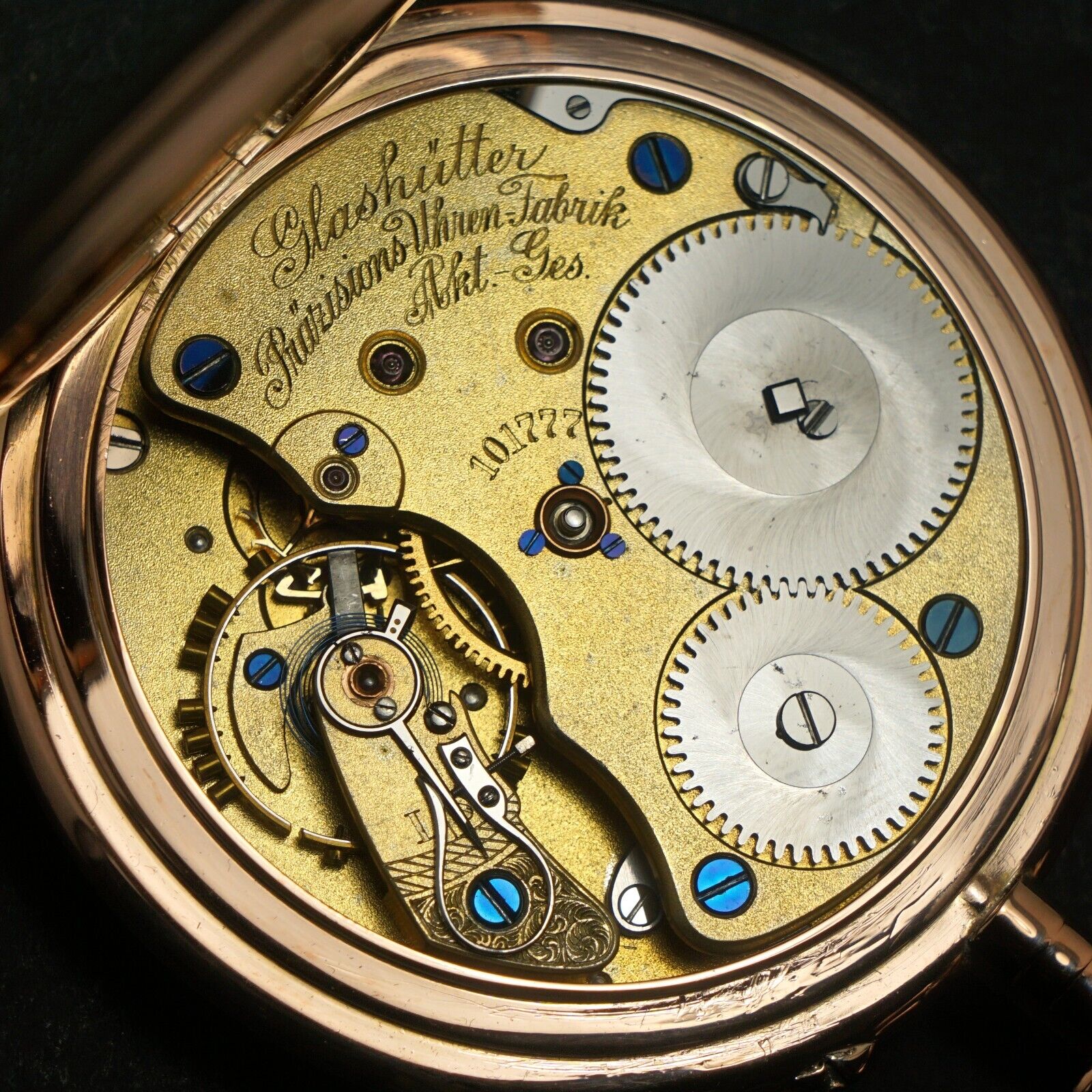 Glashutter Large Glashutter Uhren Fabrik AKT-Ges Glashutte 14K Rose Gold Pocket W ...
