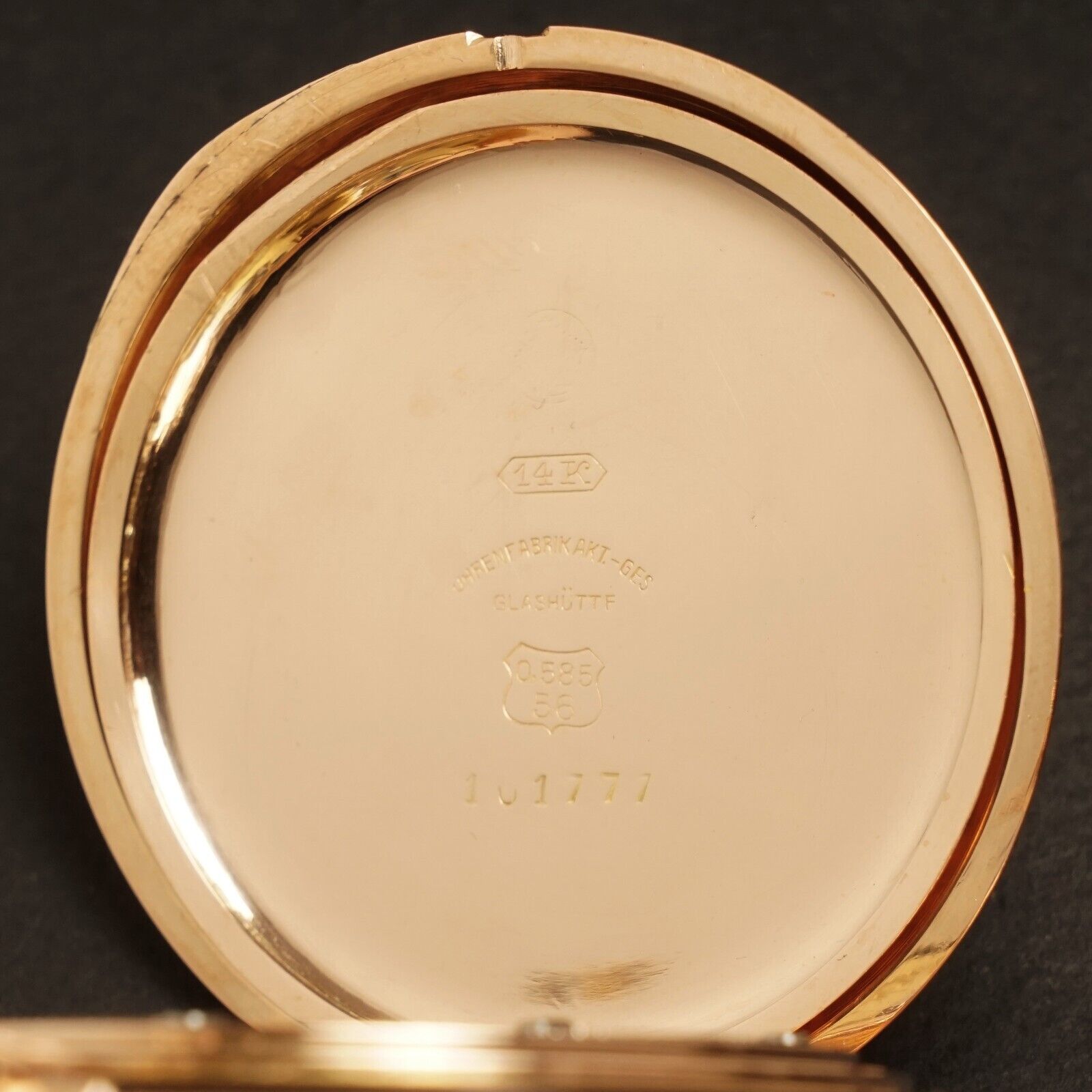Glashutter Large Glashutter Uhren Fabrik AKT-Ges Glashutte 14K Rose Gold Pocket W ...