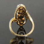 Solid 18K Yellow & Platinum Top, Pearl, .72 CTW OEC Diamond Filigree Dinner Ring, Olde Towne Jewelers, Santa Rosa CA.