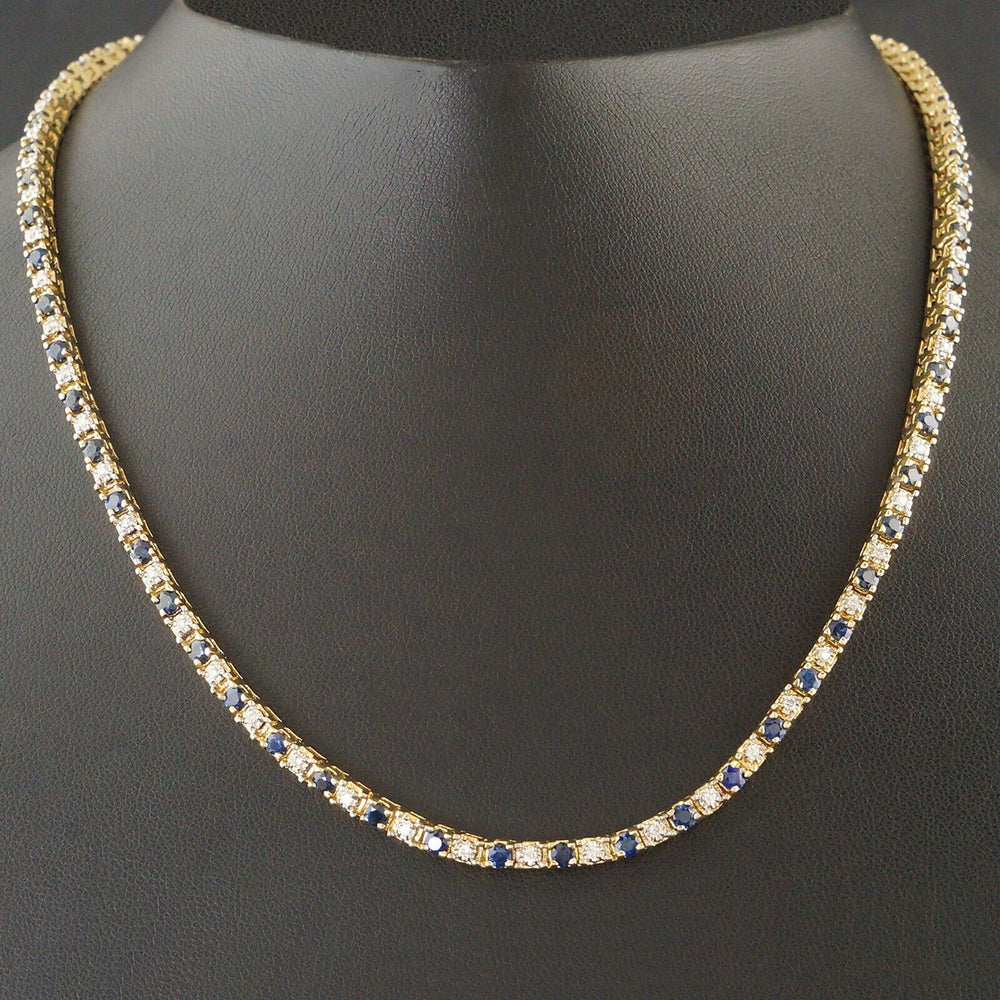 Solid 14K Yellow Gold, 6.2 CTW Sapphire & 1.24 CTW Diamond 17" Tennis Necklace, Olde Towne Jewelers, Santa Rosa CA.