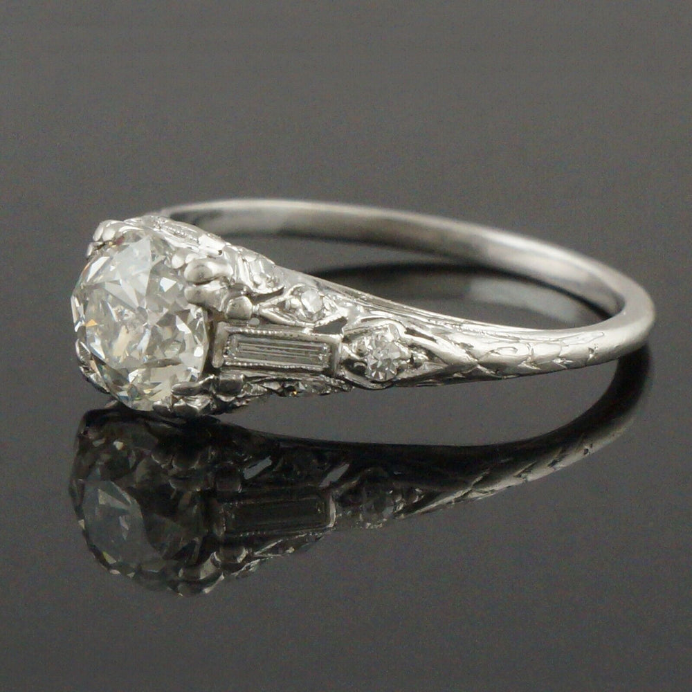 1920s Art Deco Platinum & 1.56CTW OMC Diamond Filigree Engagement, Wedding Ring