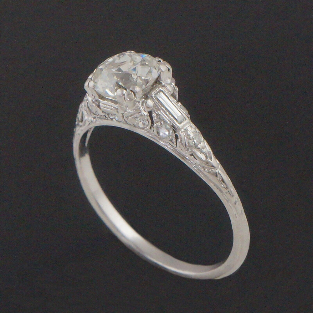 1920s Art Deco Platinum & 1.56CTW OMC Diamond Filigree Engagement, Wedding Ring, Olde Towne Jewelers, Santa Rosa CA.