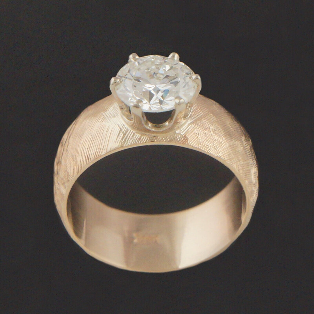 Wide Solid 14K Yellow Gold Florentine 1.60 Ct. Diamond Solitaire Engagement Ring, Olde Towne Jewelers, Santa Rosa CA.