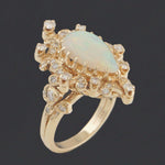 Solid 14K Gold Free Form Paisley Filigree , 5.75 Ct Opal & 1.08 CTW Diamond Ring, Olde Towne Jewelers, Santa Rosa CA.