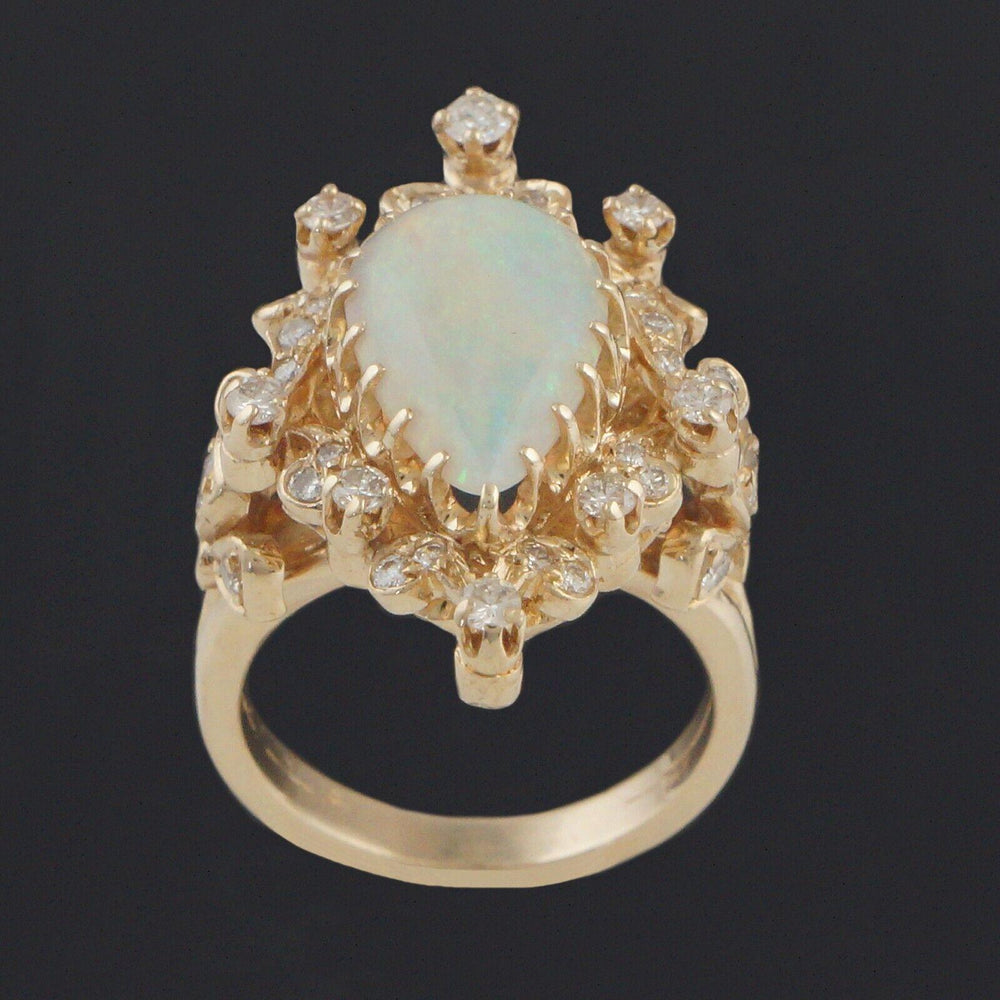Solid 14K Gold Free Form Paisley Filigree , 5.75 Ct Opal & 1.08 CTW Diamond Ring, Olde Towne Jewelers, Santa Rosa CA.