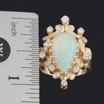 Solid 14K Gold Free Form Paisley Filigree , 5.75 Ct Opal & 1.08 CTW Diamond Ring, Olde Towne Jewelers, Santa Rosa CA.