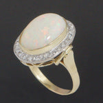 Solid 14K Yellow Gold Filigree 12.0 Ct Opal & .50 Ctw Diamond Halo Cocktail Ring