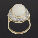 Solid 14K Yellow Gold Filigree 12.0 Ct Opal & .50 Ctw Diamond Halo Cocktail Ring, Olde Towne Jewelers, Santa Rosa CA.