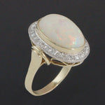 Solid 14K Yellow Gold Filigree 12.0 Ct Opal & .50 Ctw Diamond Halo Cocktail Ring, Olde Towne Jewelers, Santa Rosa CA.