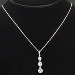 Solid 14K Gold .81 CTW Rose Cut Diamond, Graduated Three Stone Pendant, Necklace