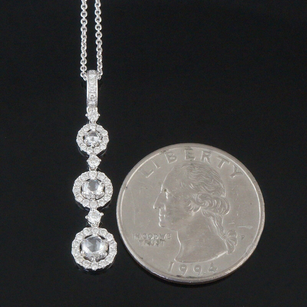 Solid 14K Gold .81 CTW Rose Cut Diamond, Graduated Three Stone Pendant, Necklace, Olde Towne Jewelers, Santa Rosa CA.