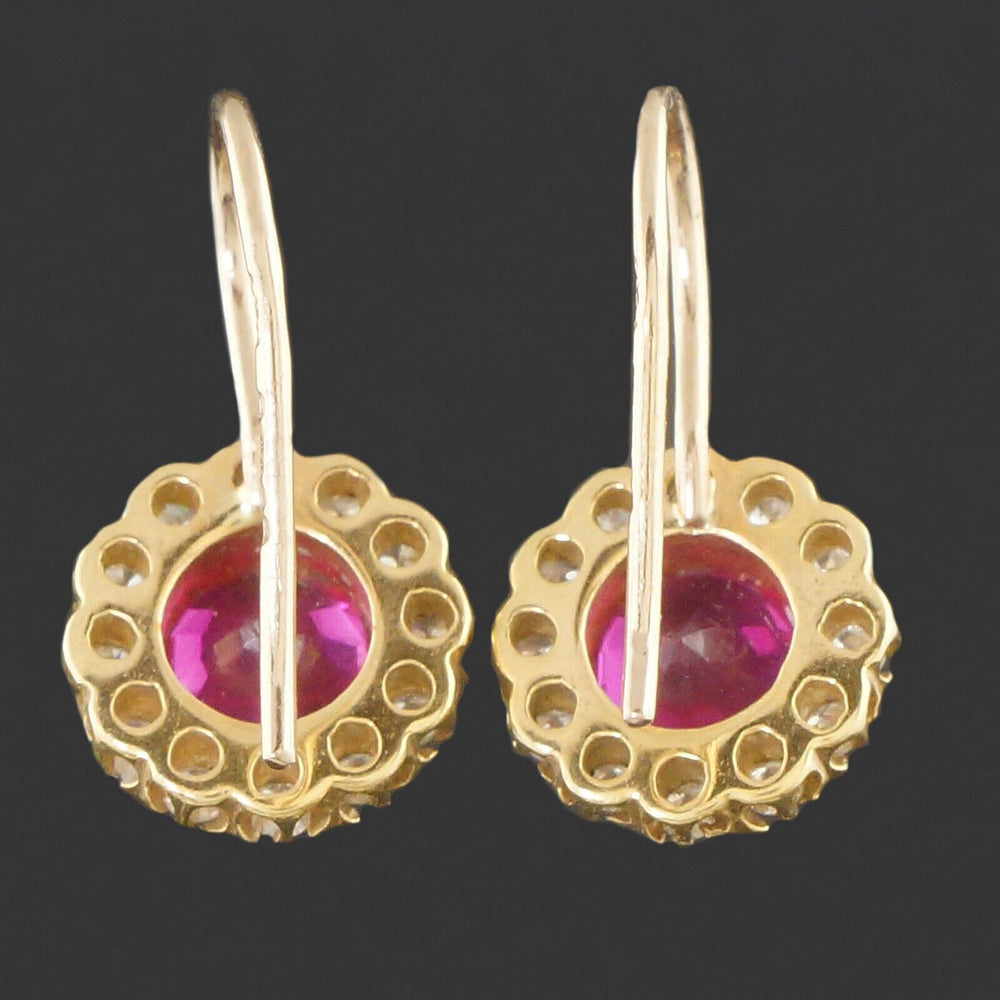 Solid 18K Gold 2.50 CTW Pink Sapphire & Diamond Halo Drop Dangle Estate Earrings