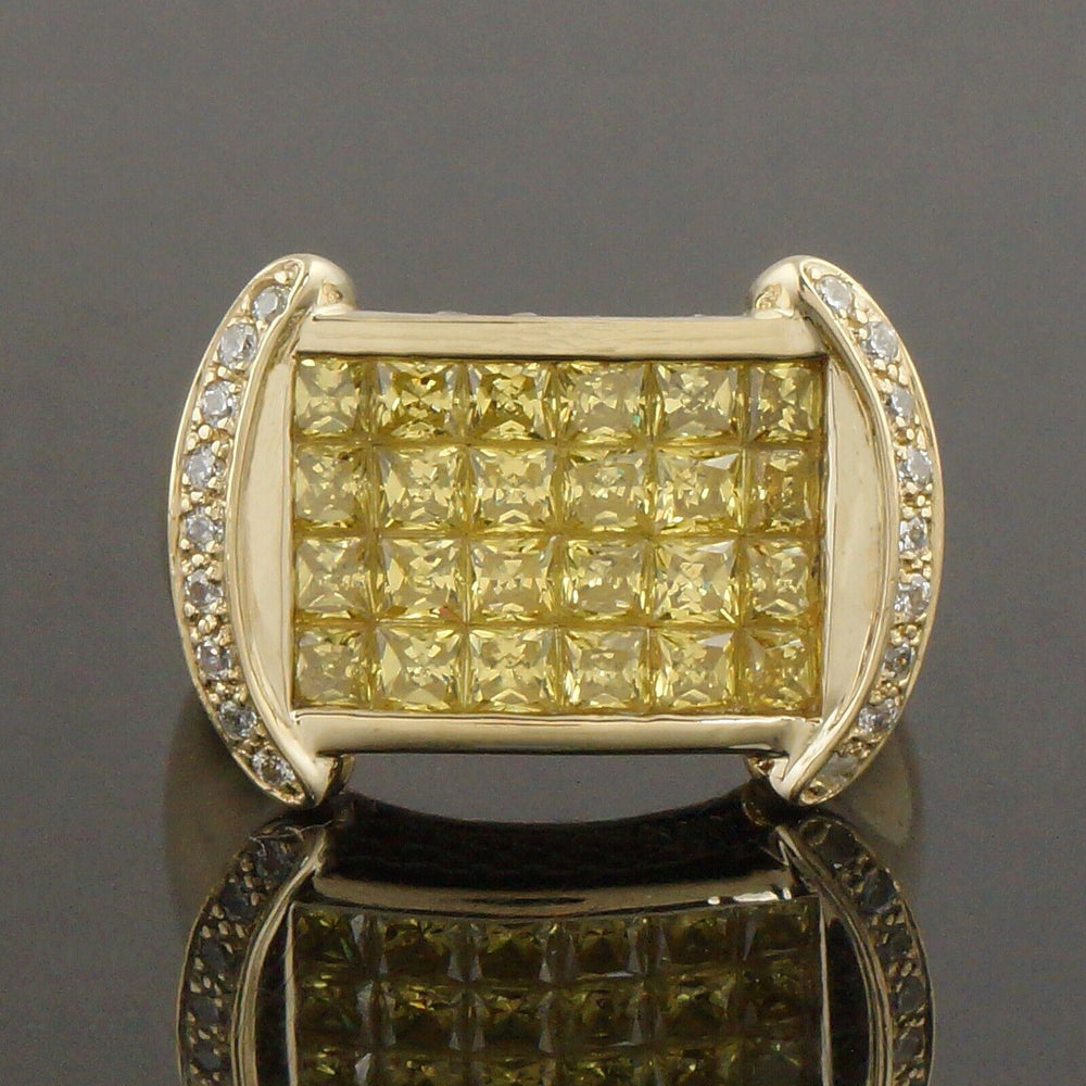Solid 14K Gold 1.50 Ctw Fancy Yellow Irradiated Diamond & White Diamond Ring