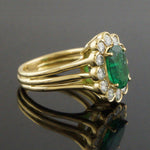 Solid 18K Yellow Gold, 2.50 Ct Oval Emerald & .77 CTW Diamond Halo Estate Ring, Olde Towne Jewelers, Santa Rosa CA.