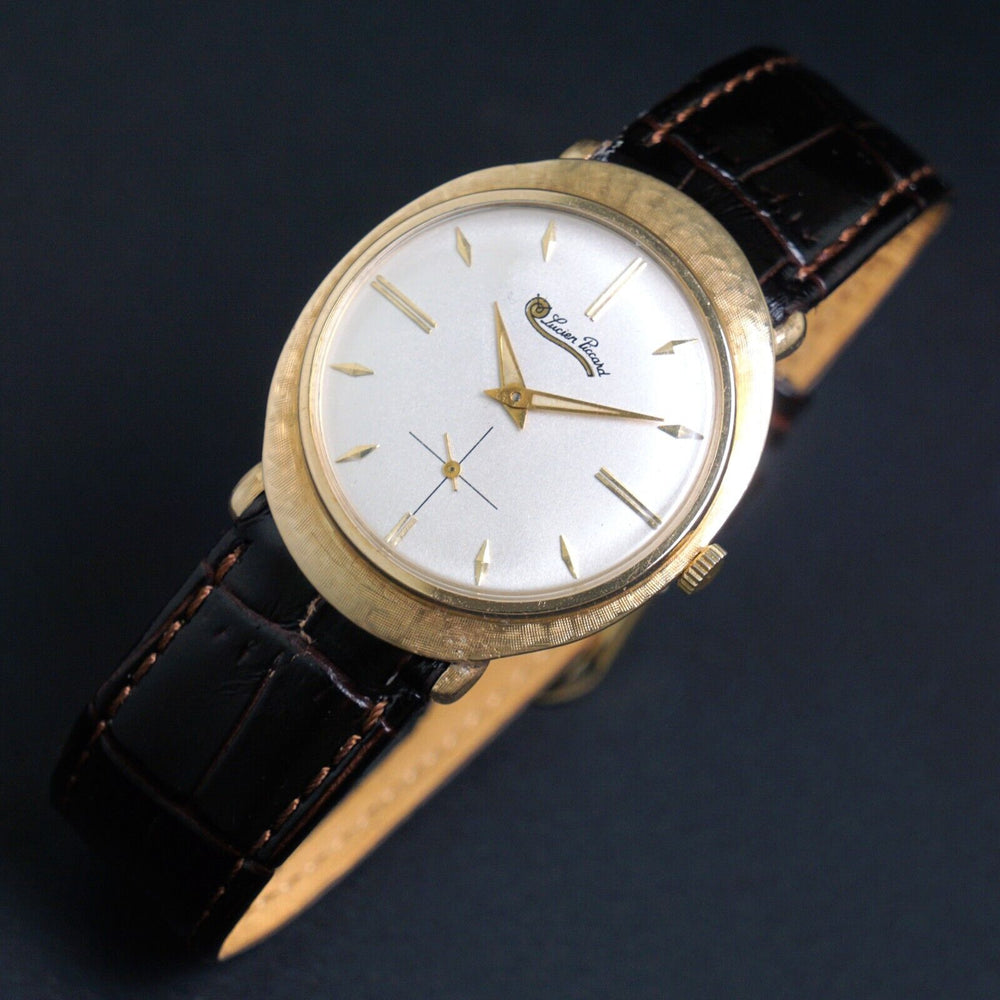 Rare 50s Lucien Piccard Solid 14K Yellow Gold Hooded Lug Oval Watch Serviced, Olde Towne Jewelers, Santa Rosa CA.