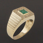 Retro Solid 14K Yellow Gold .40 Ct. Emerald & Pave Diamond Stepped Shoulder Ring, Olde Towne Jewelers, Santa Rosa CA.