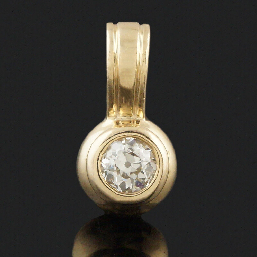 Solid 14K Yellow Gold & .80 Ct Old Mine Cut Diamond Solitaire Slide Pendant
