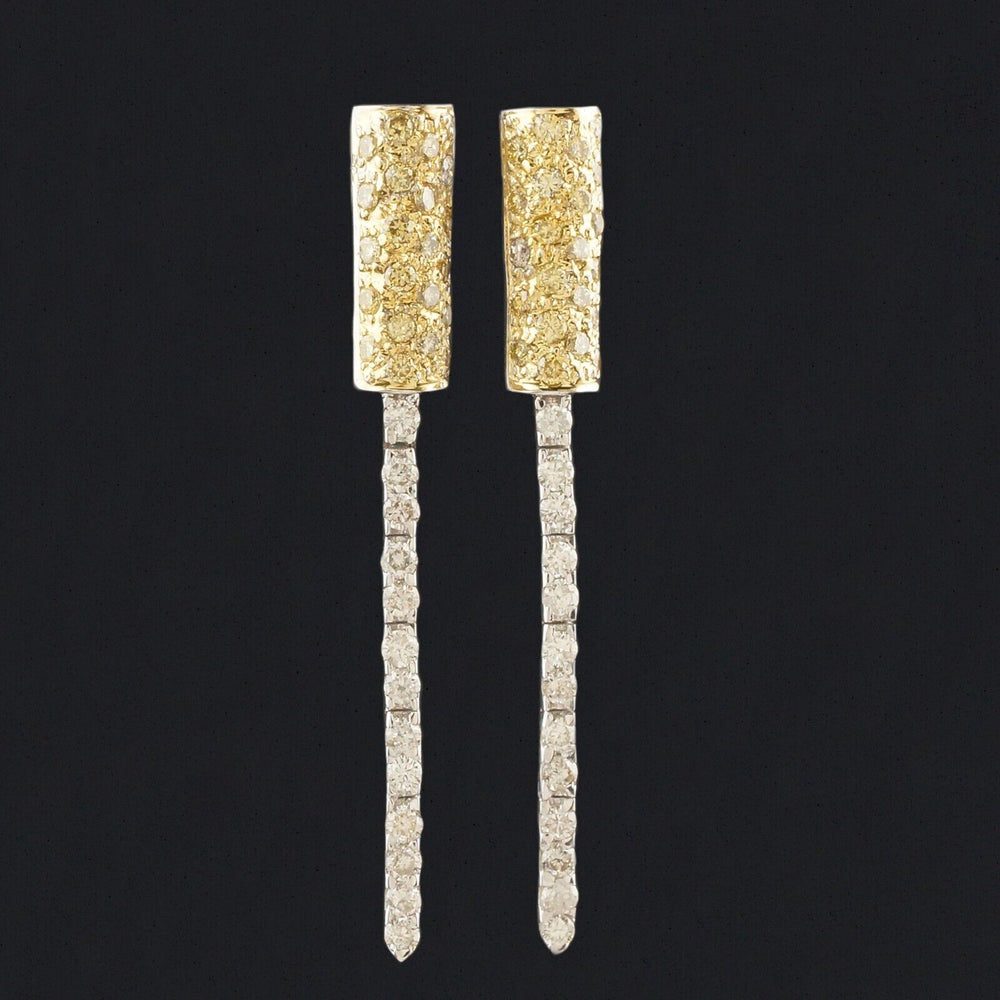 Solid 18K White Gold .99 CTW Fancy Yellow & White Diamond Drop Dangle Earrings