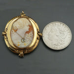 Solid Gold & .16 ct OMC Diamond Cameo, GF Mourning Locket Pin Brooch Pendant, Old Towne Jewelers, Santa Rosa CA.