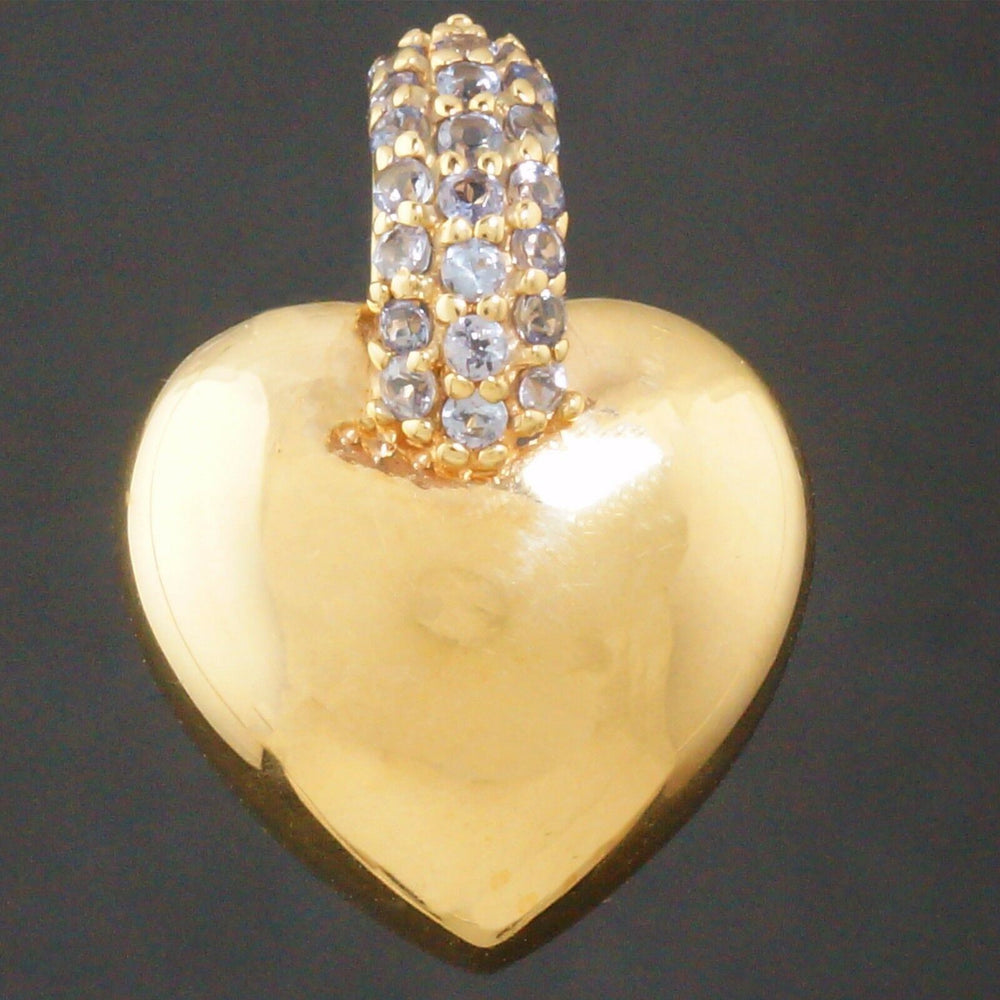 Small High Polished Solid 14K Yellow Gold & Tanzanite Heart Pendant